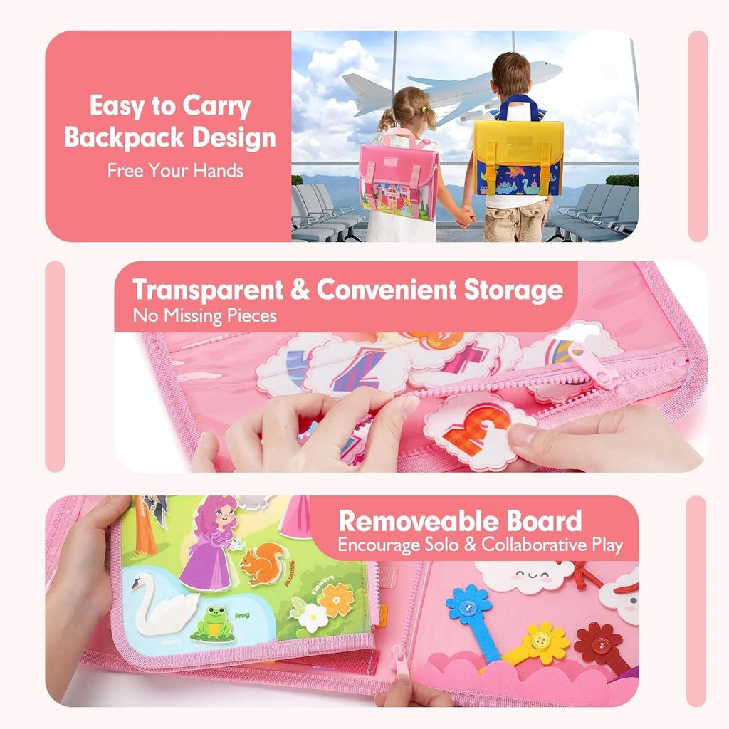 Toddler Busy Board Toys Montessori Life Skills Learning Toy Baby Sensory Toys Fine Motor Activity Board Travel Backpack For Kids