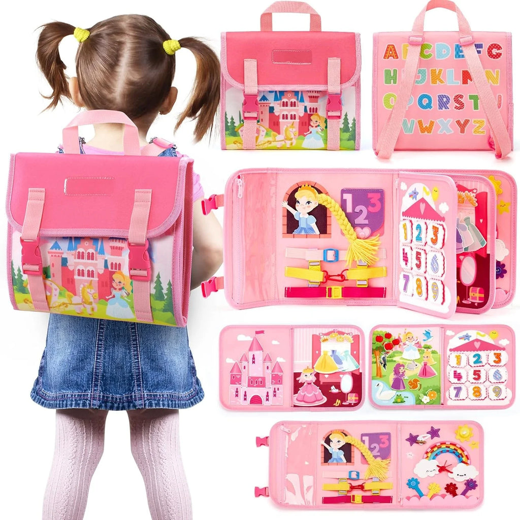 Toddler Busy Board Toys Montessori Life Skills Learning Toy Baby Sensory Toys Fine Motor Activity Board Travel Backpack For Kids