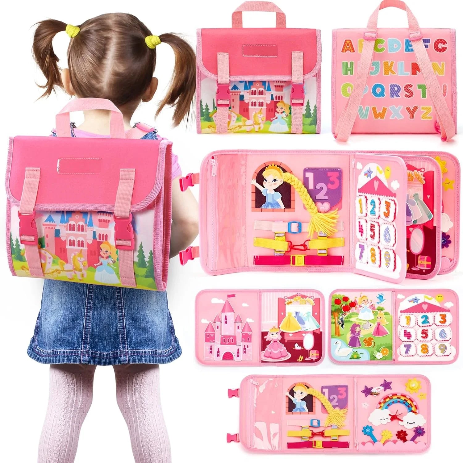 Toddler Busy Board Toys Montessori Life Skills Learning Toy Baby Sensory Toys Fine Motor Activity Board Travel Backpack For Kids