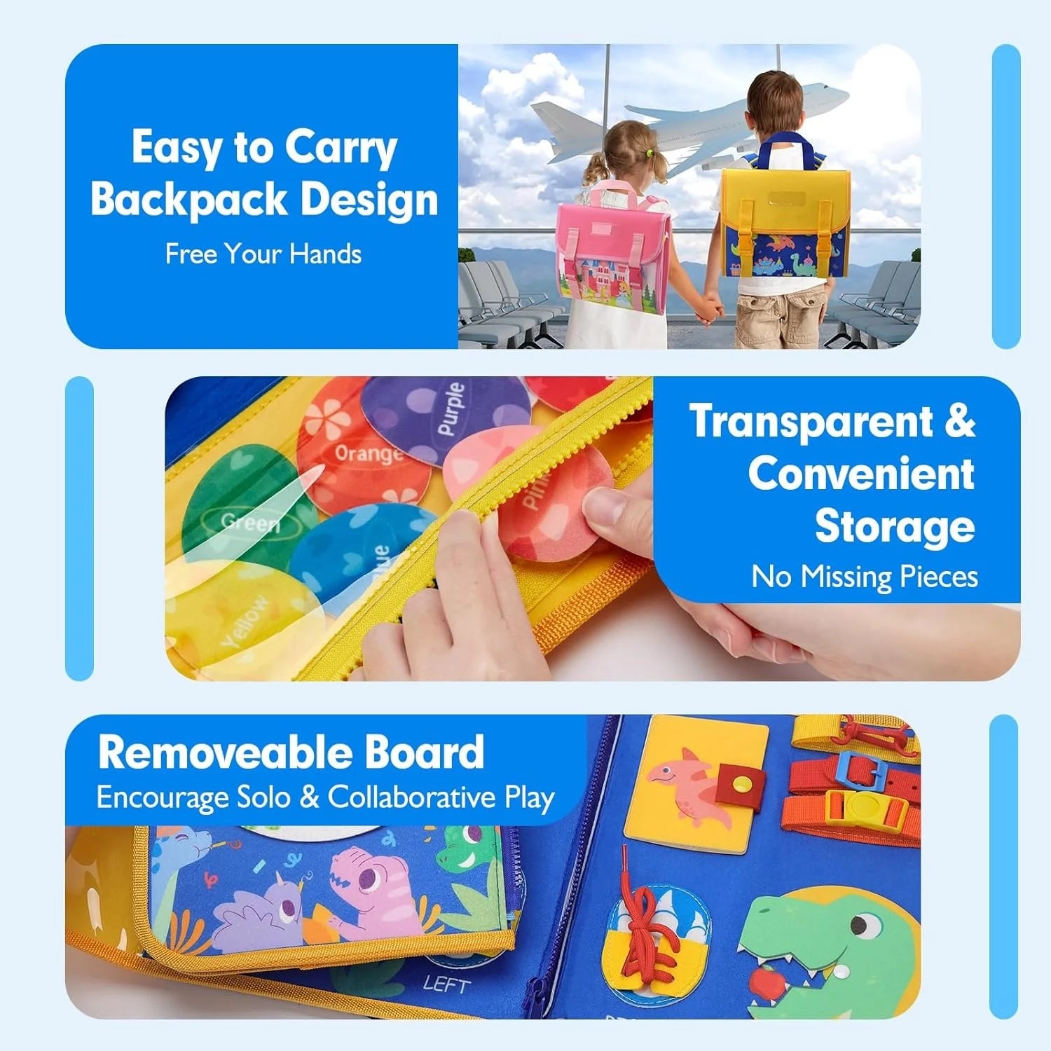 Toddler Busy Board Toys Montessori Life Skills Learning Toy Baby Sensory Toys Fine Motor Activity Board Travel Backpack For Kids