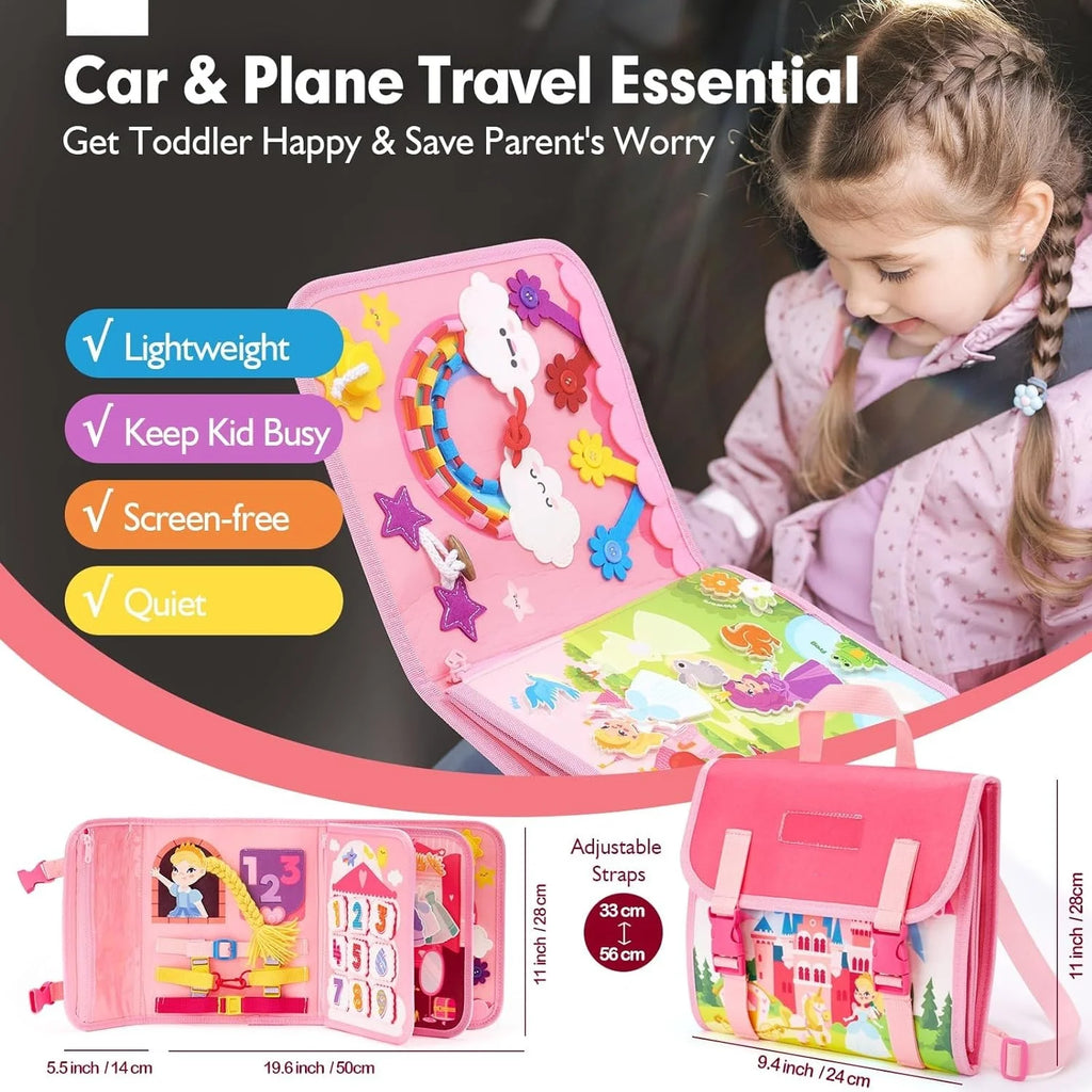 Toddler Busy Board Toys Montessori Life Skills Learning Toy Baby Sensory Toys Fine Motor Activity Board Travel Backpack For Kids