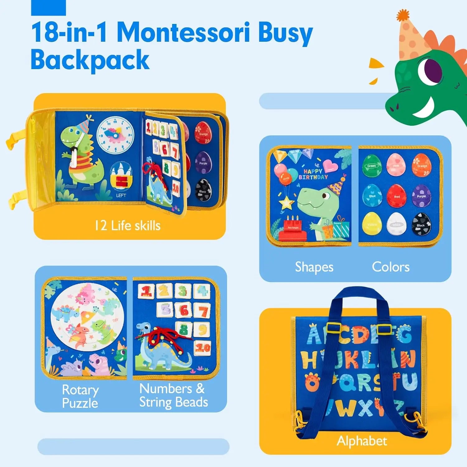 Toddler Busy Board Toys Montessori Life Skills Learning Toy Baby Sensory Toys Fine Motor Activity Board Travel Backpack For Kids